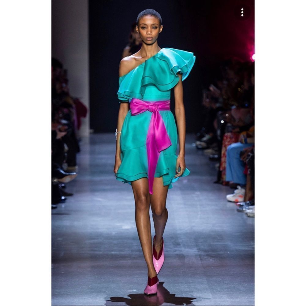 prabal gurung carsix 100% silk one shoulder dress